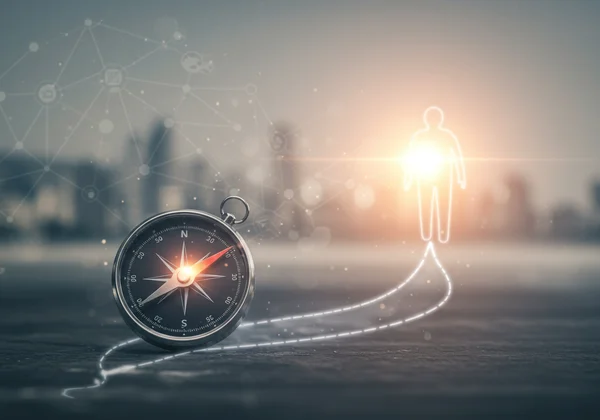 Compass pointing to clear career path for self-discovery