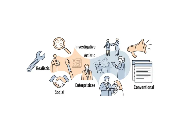 ภาพนามธรรมแสดงบุคลิกภาพที่หลากหลายซึ่งจับคู่อาชีพ