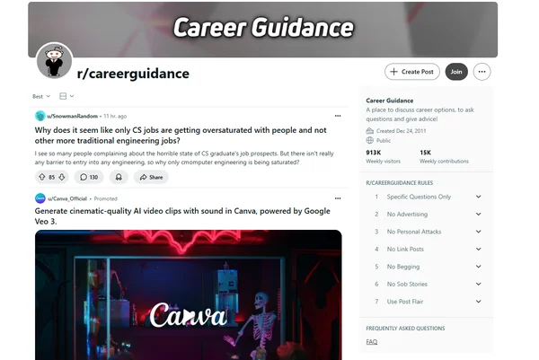 Reddit Career Guidance Community