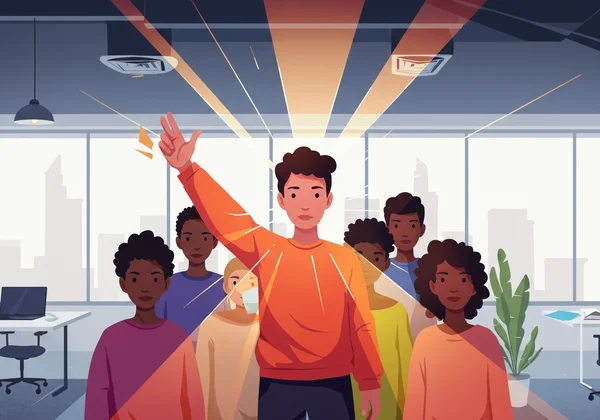 Personne dynamique en position de leader, symbolisant le type Entreprenant