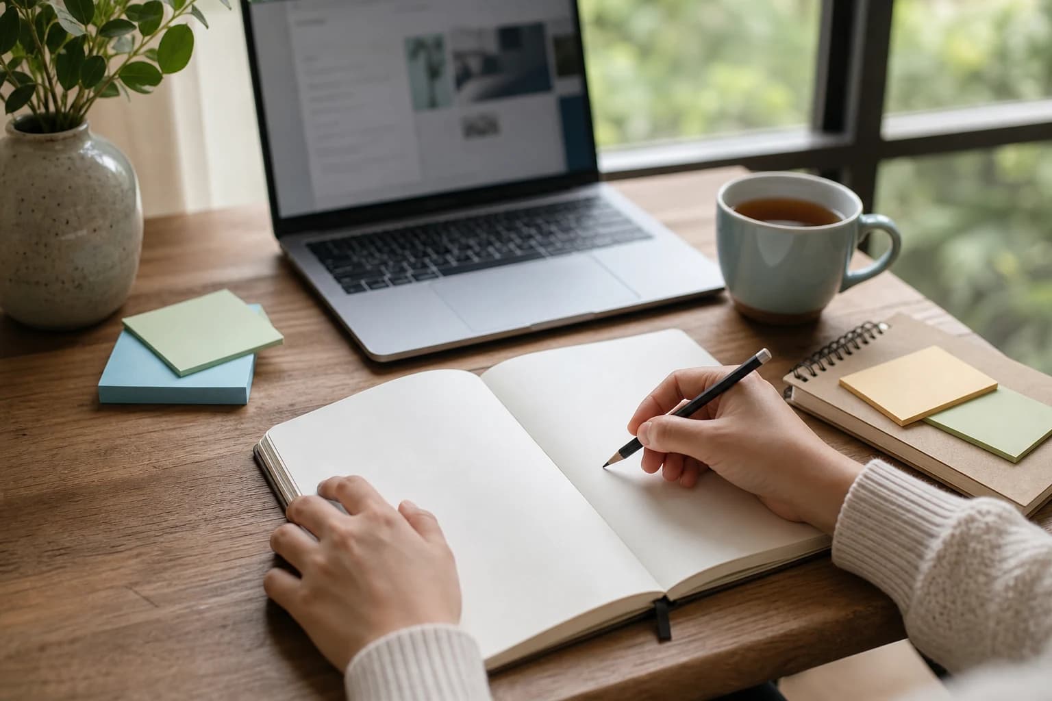 Interests journal on a desk