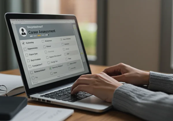 Person taking an online RIASEC career assessment test.