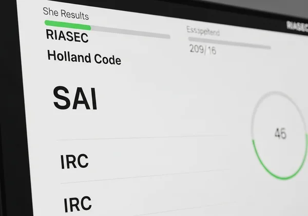 Screen showing RIASEC test results with a Holland Code.