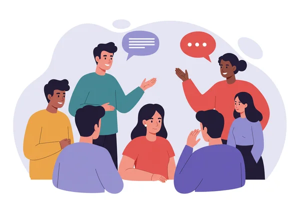 Diverse people engaged in empathetic communication and collaboration.